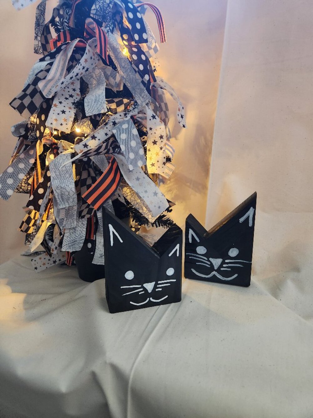 Wooden Black Cat Halloween Decor | Spooky Cat Mantel Decor | Cat Lover Gift